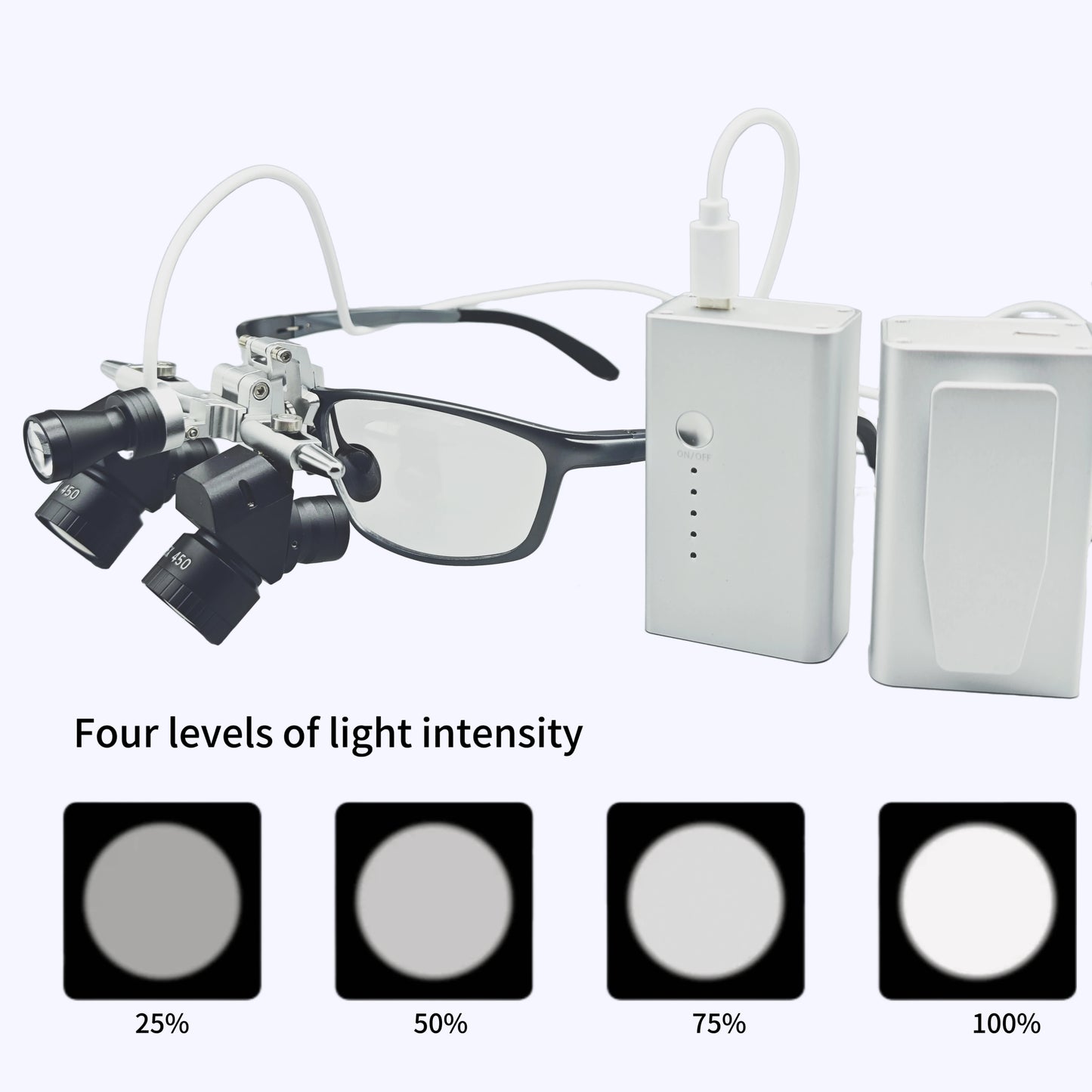 Ergo Loupes 5X Dental 48 °Working Distance 350-550mm Surgical Head Mounted Loupes, 5W LED Headlamp Adjustable PD Optical Loupes