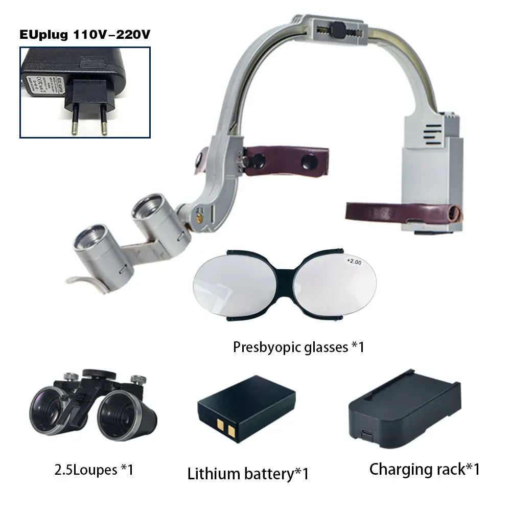 Dental 2.5X 3.5X Loupe Magnification Binocular Surgery Surgical Magnifier with Headlight LED Light Dentist Medical Loupes Lamp