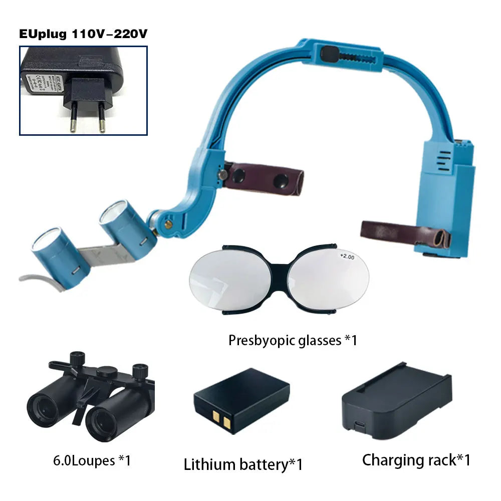 Dental 2.5X 3.5X Loupe Magnification Binocular Surgery Surgical Magnifier with Headlight LED Light Dentist Medical Loupes Lamp