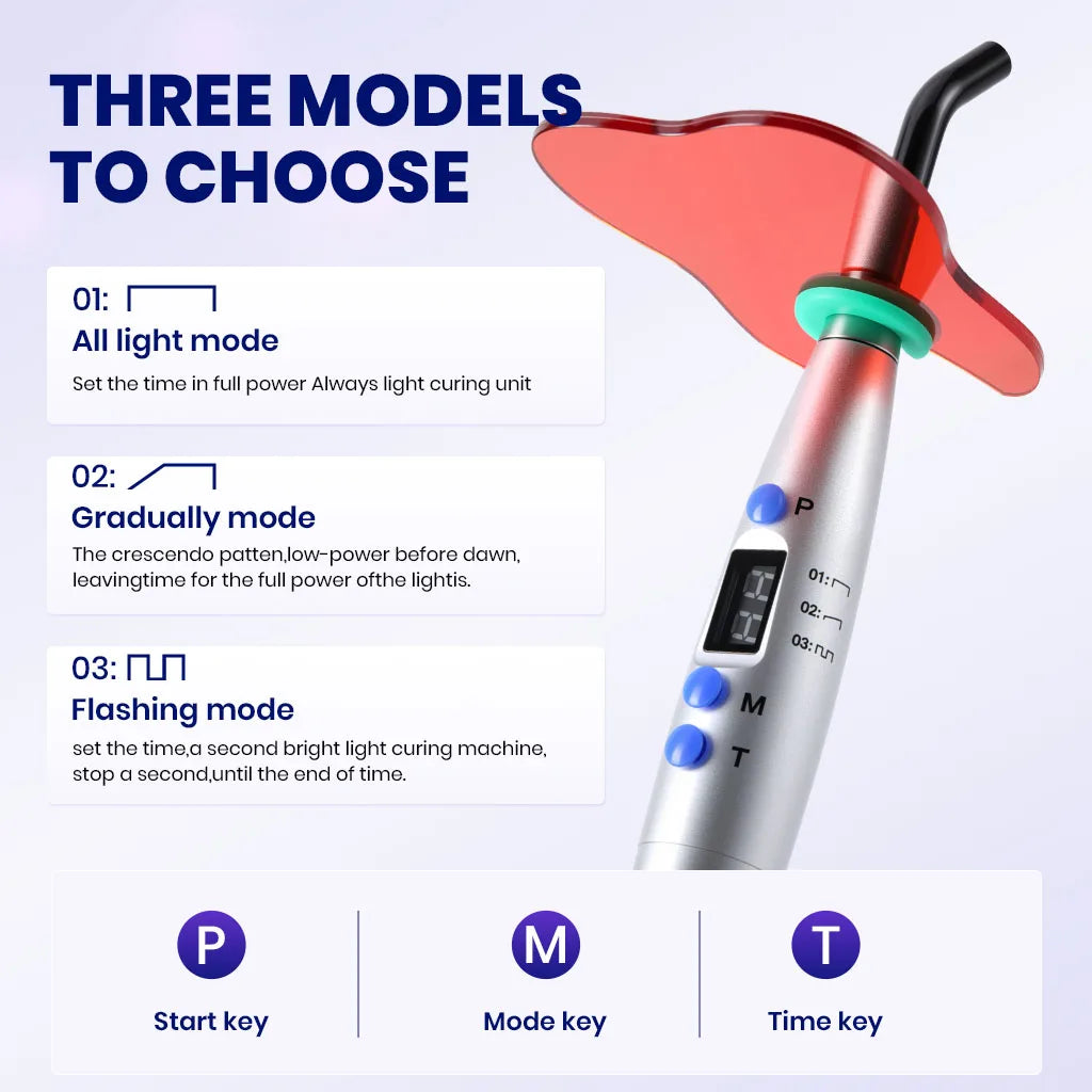 Dental LED Curing Light Wireless Blue Ray Curing Lamp 5W≥1200mw/c㎡ Wavelength 440-480nm Solidify Dentists Instrument