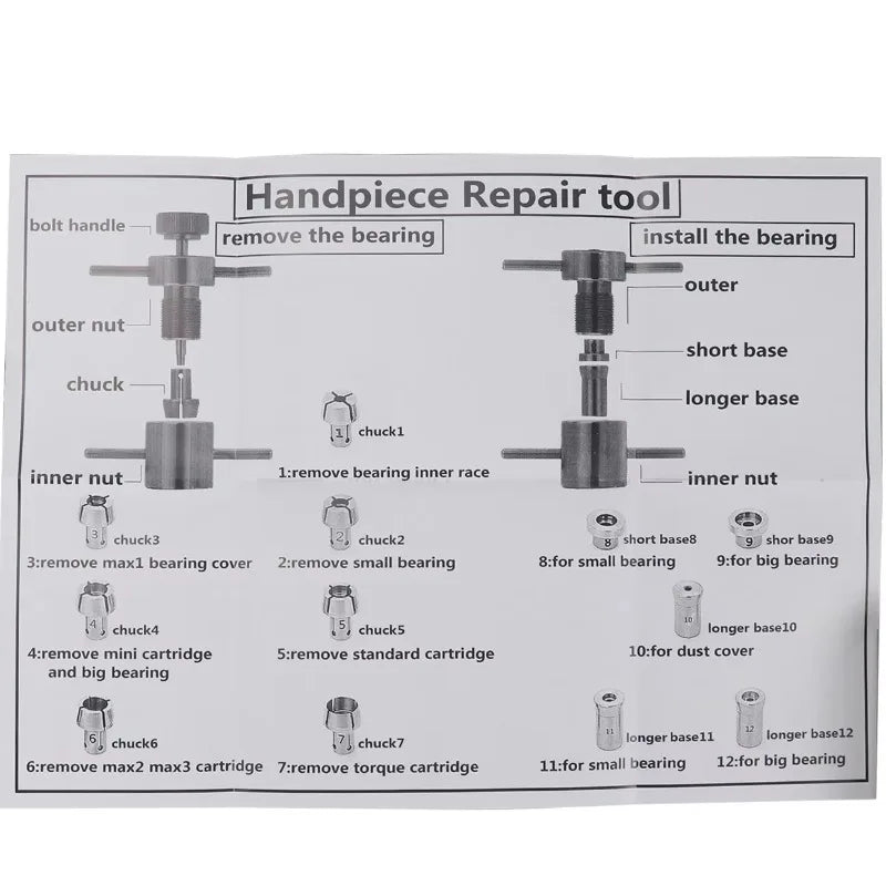 Dental Handpiece Repair Tools Kit Stainless Steel Bearings Cartridge Turbine Maintenance Tool Dentistry Equipment