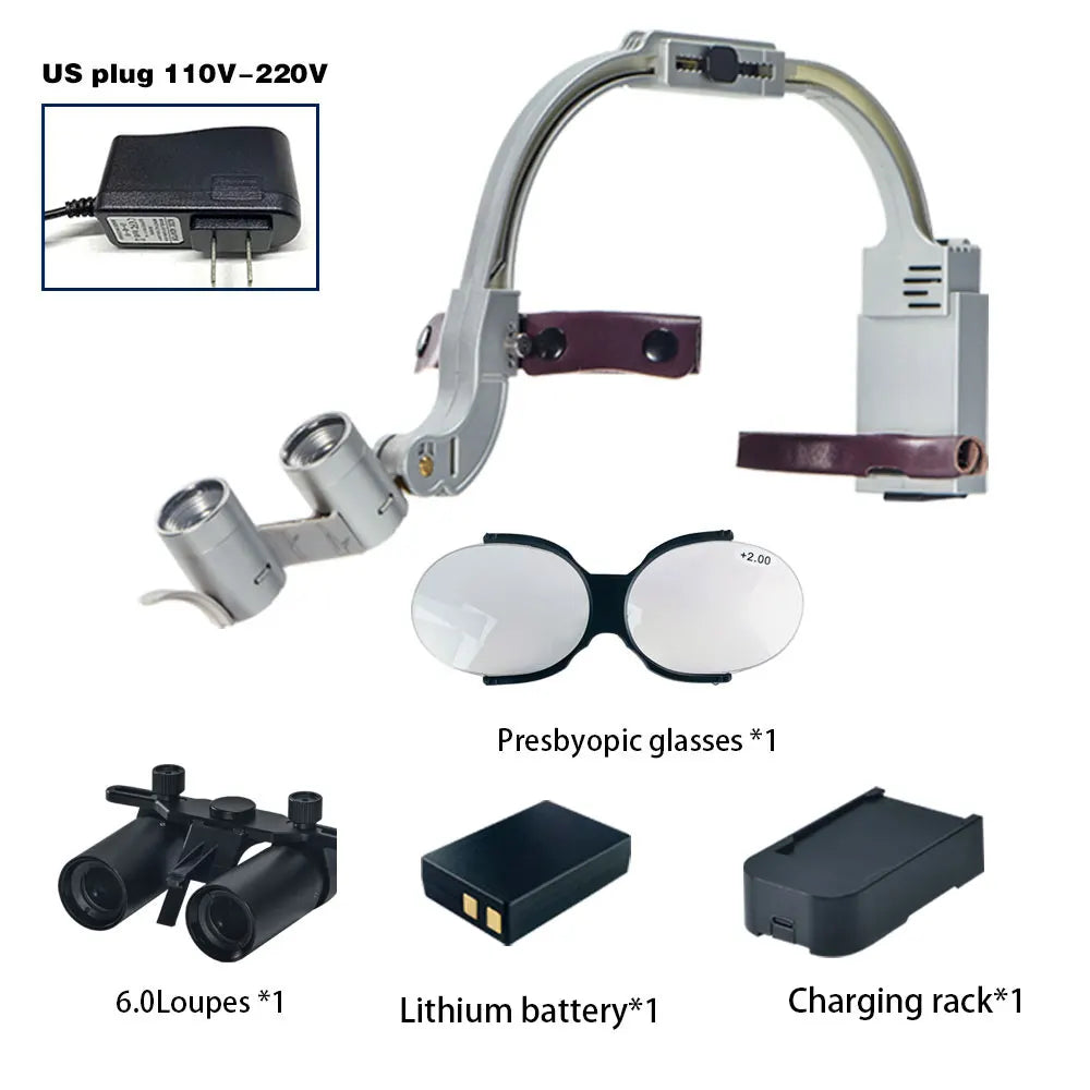 Dental 2.5X 3.5X Loupe Magnification Binocular Surgery Surgical Magnifier with Headlight LED Light Dentist Medical Loupes Lamp