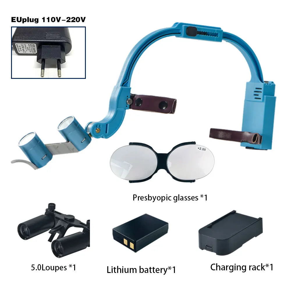 Dental 2.5X 3.5X Loupe Magnification Binocular Surgery Surgical Magnifier with Headlight LED Light Dentist Medical Loupes Lamp