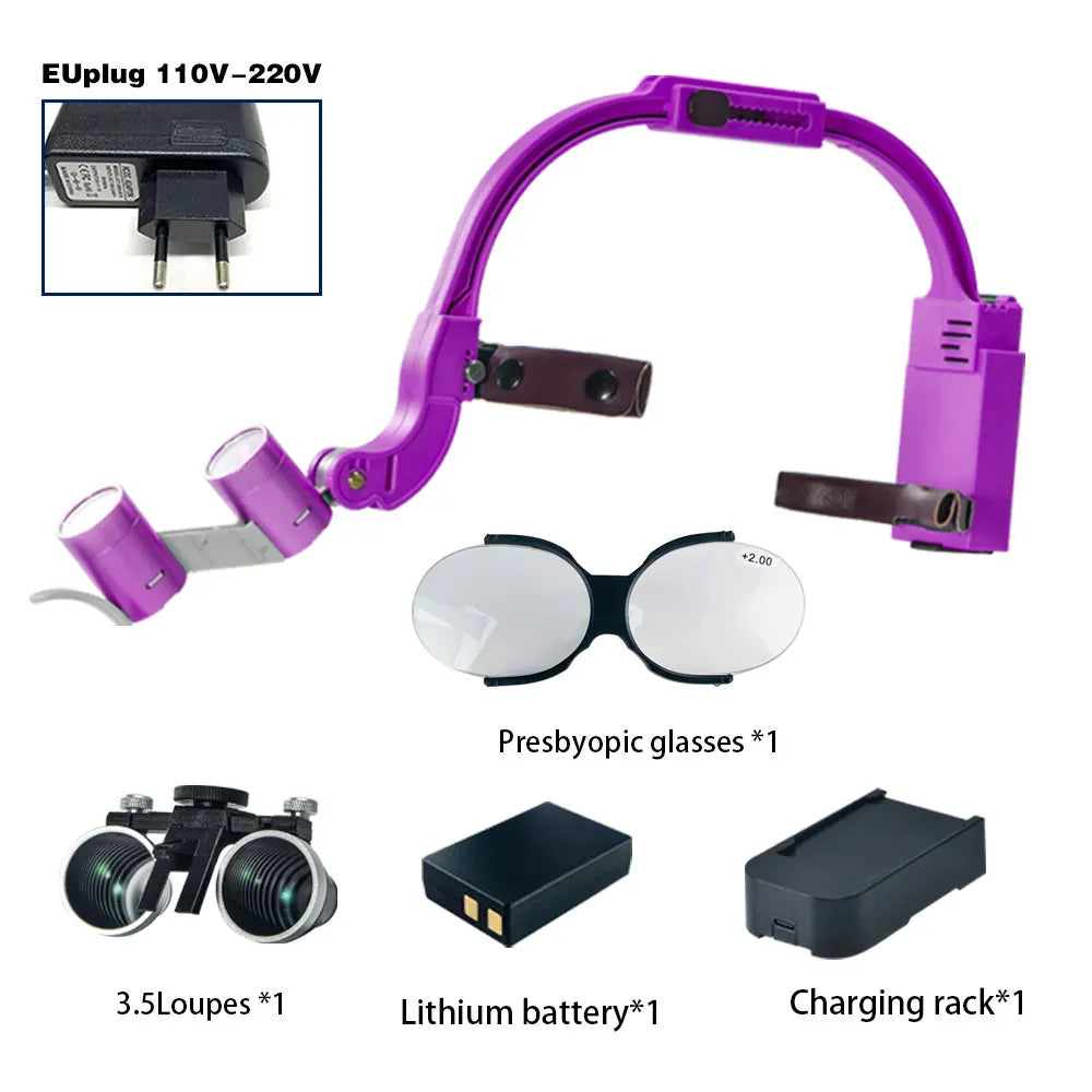 Dental 2.5X 3.5X Loupe Magnification Binocular Surgery Surgical Magnifier with Headlight LED Light Dentist Medical Loupes Lamp