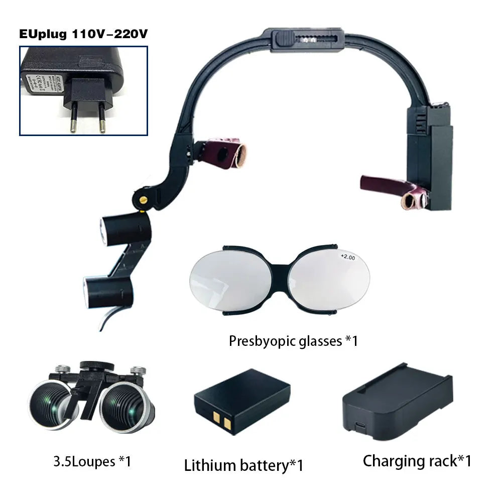 Dental 2.5X 3.5X Loupe Magnification Binocular Surgery Surgical Magnifier with Headlight LED Light Dentist Medical Loupes Lamp
