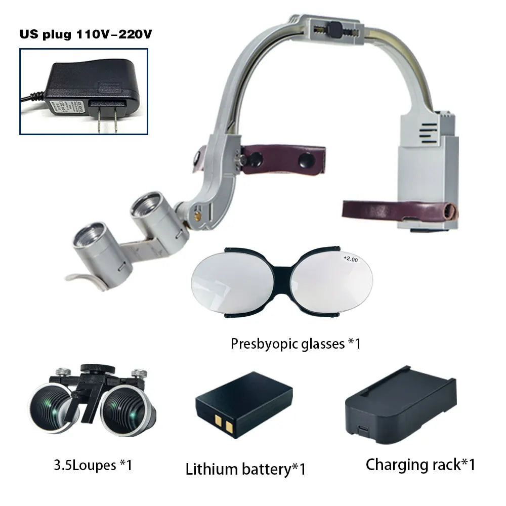 Dental 2.5X 3.5X Loupe Magnification Binocular Surgery Surgical Magnifier with Headlight LED Light Dentist Medical Loupes Lamp