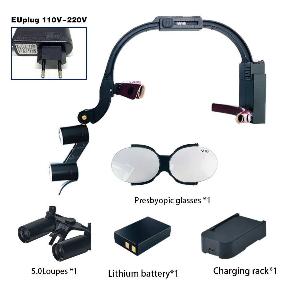 Dental 2.5X 3.5X Loupe Magnification Binocular Surgery Surgical Magnifier with Headlight LED Light Dentist Medical Loupes Lamp