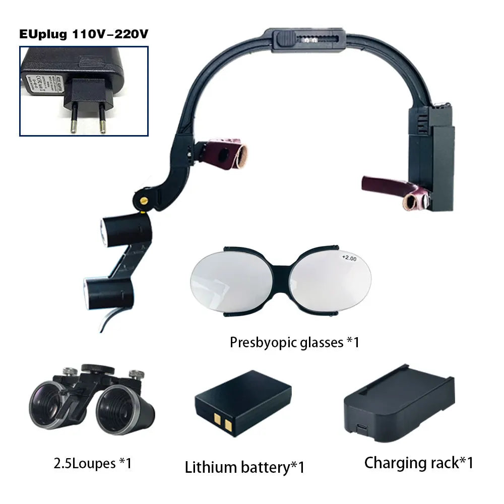 Dental 2.5X 3.5X Loupe Magnification Binocular Surgery Surgical Magnifier with Headlight LED Light Dentist Medical Loupes Lamp