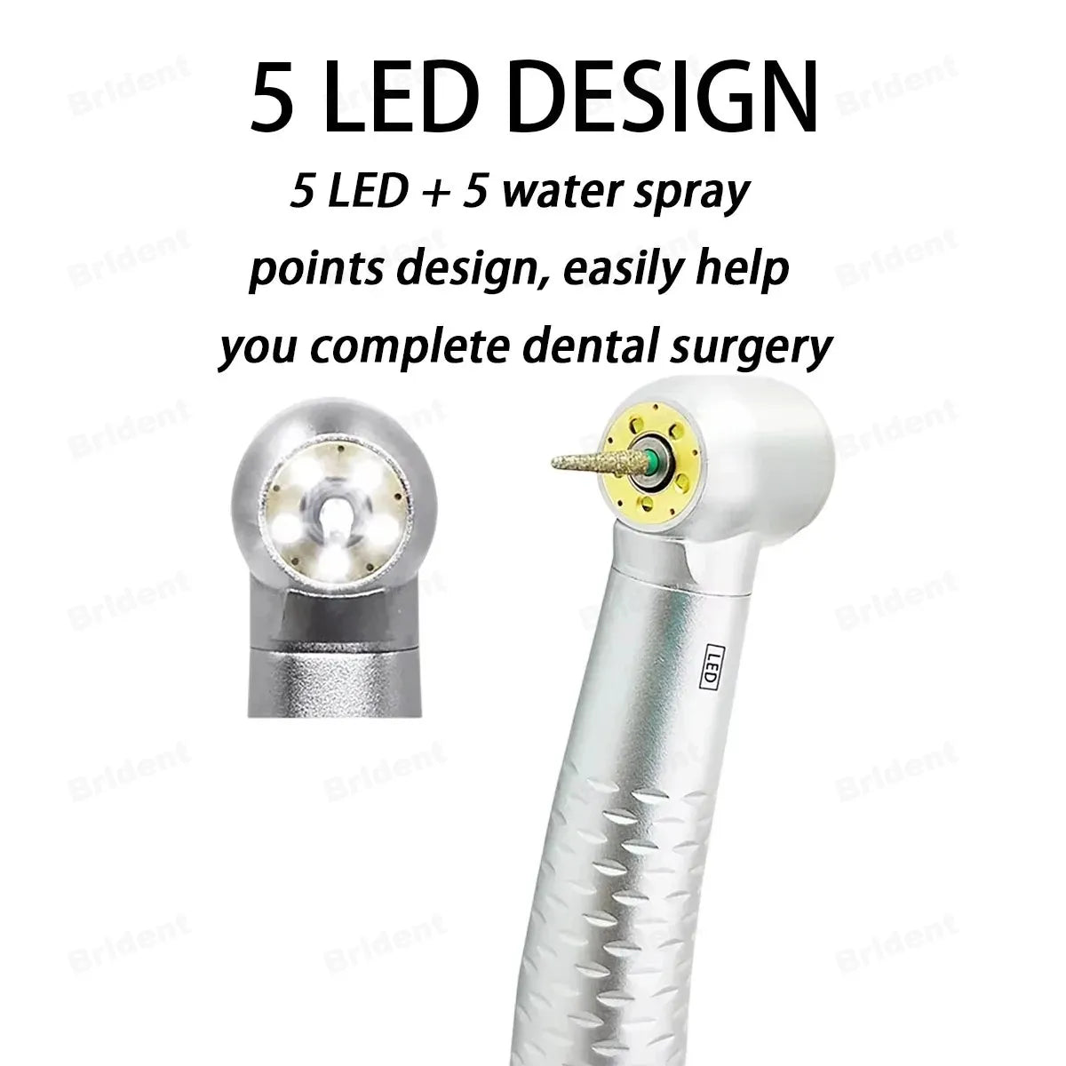 Dental High Speed 5 LED Handpiece Dentist Tips E-Generator Air Turbine B2 M4 Push Button 5 Water Spray Ceramic Rotor Tools