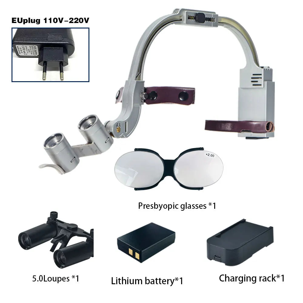 Dental 2.5X 3.5X Loupe Magnification Binocular Surgery Surgical Magnifier with Headlight LED Light Dentist Medical Loupes Lamp