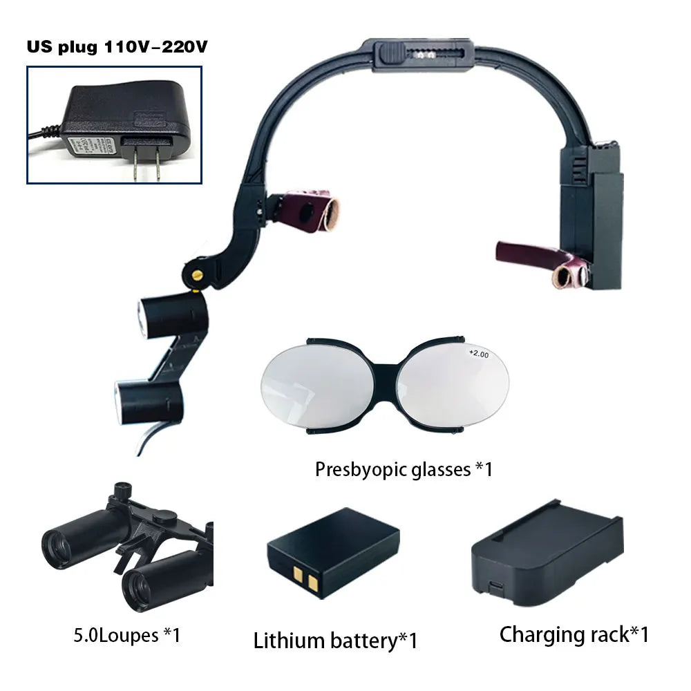 Dental 2.5X 3.5X Loupe Magnification Binocular Surgery Surgical Magnifier with Headlight LED Light Dentist Medical Loupes Lamp