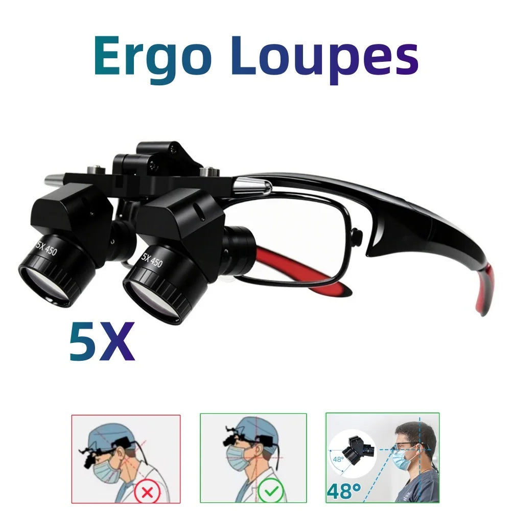 Dental Ergo Loupes 5X Medical Magnifying Glass 48° Optical Loupe Oral Surgery Portable Magnifier With Headlight Dental Equipment