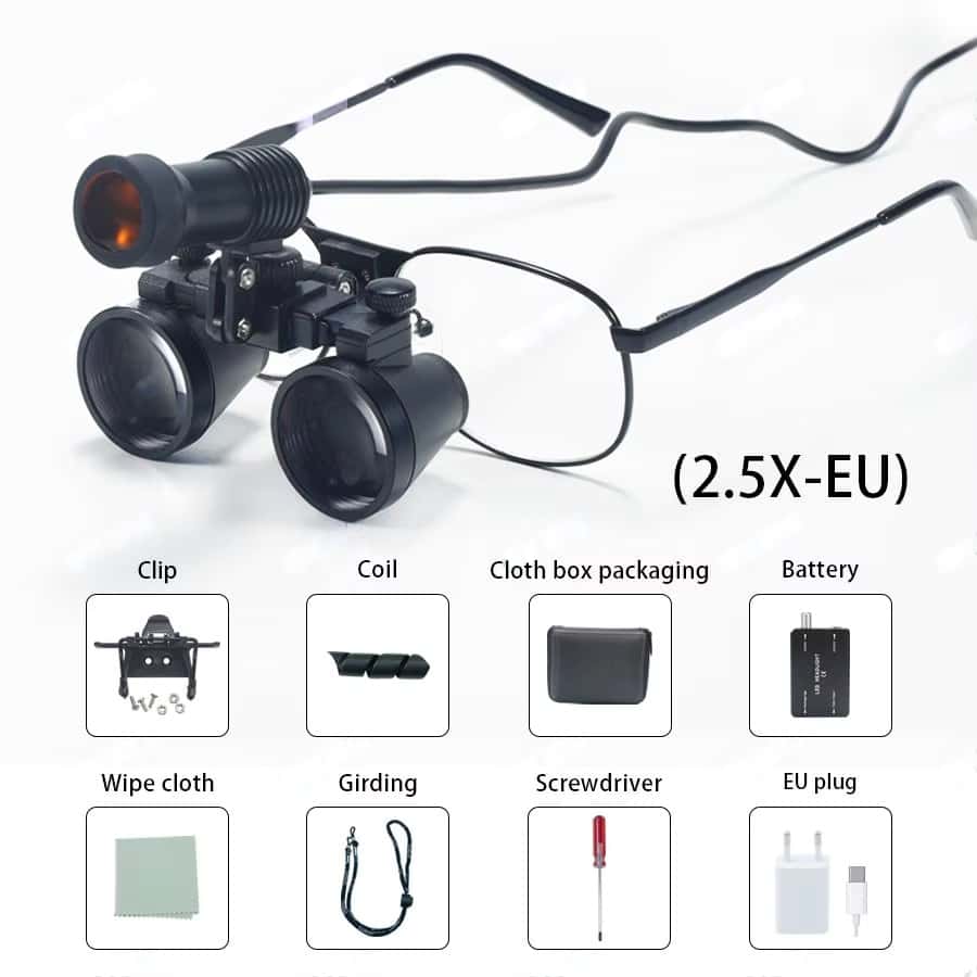Dental Loupe With Lamp 2.5x 3.5x Magnification Metal Frame  Lab Medical Magnifier with Fabric Box for Dentists Focus