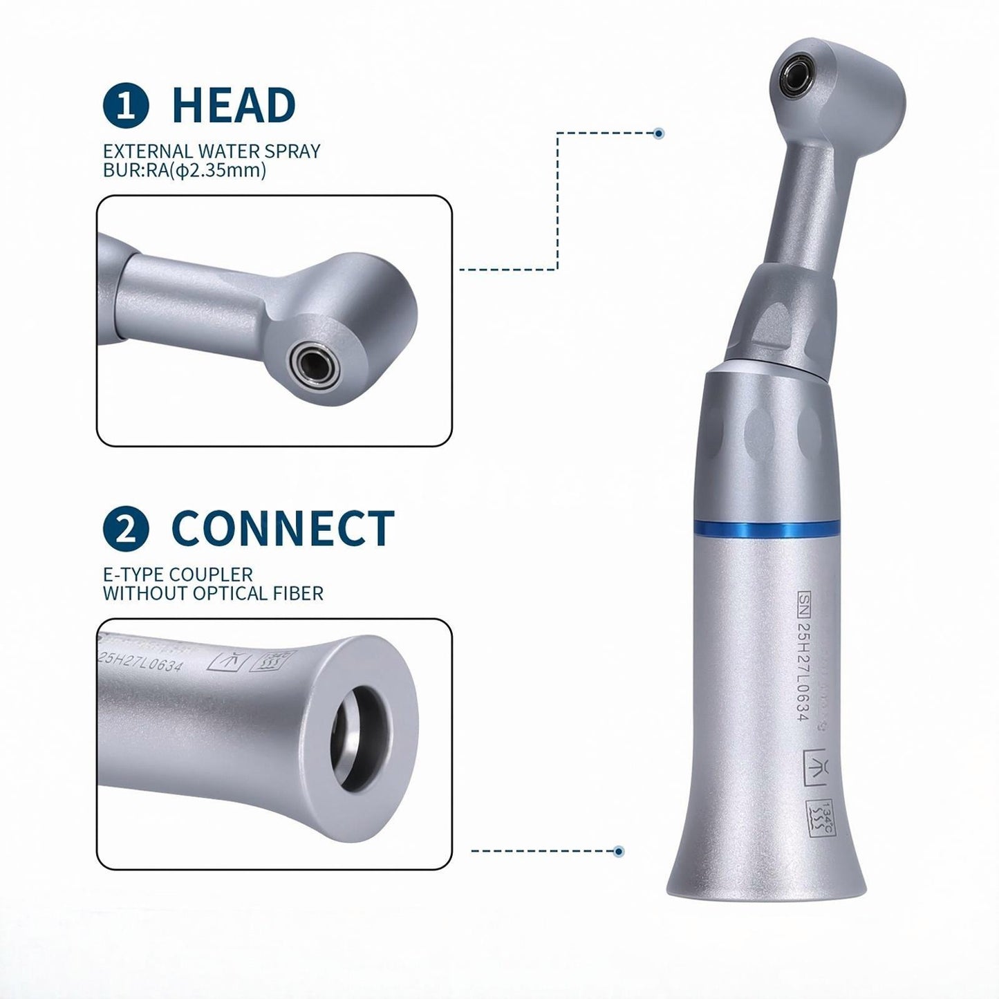 NSK Style Dental Slow Low Speed Contra Angle Handpiece Push Button E-Type Attach