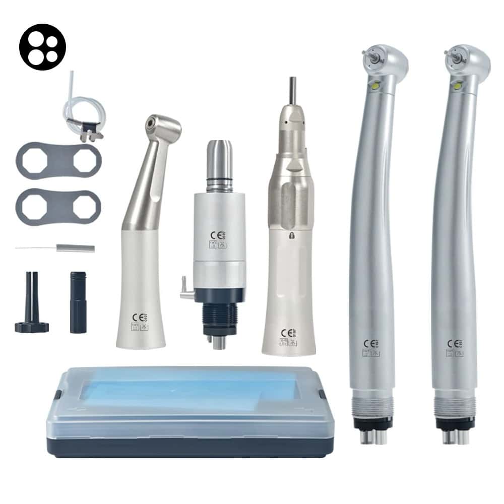 Dental LED Handpiece Kit Student Set with Light High Speed & External Waterway Low Speed Dental Tools Air Turbine 2/4 Hole