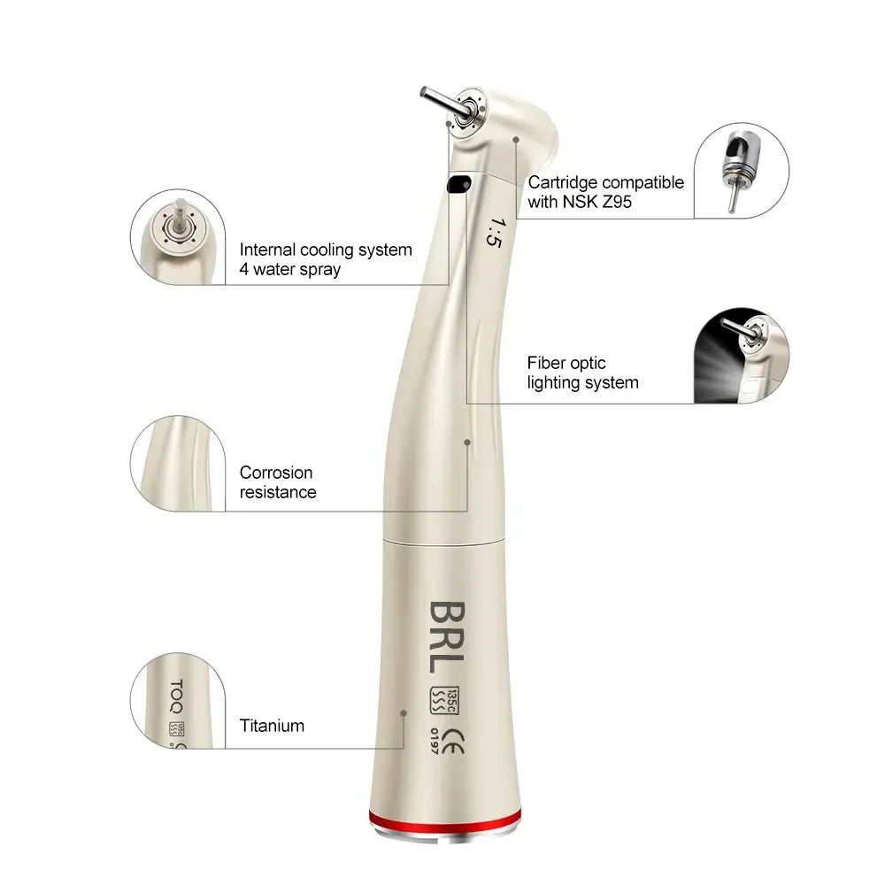 Dental 1:5 Increasing Electric Fiber Optic Contra Angle Handpiece Internal Four Way Spray