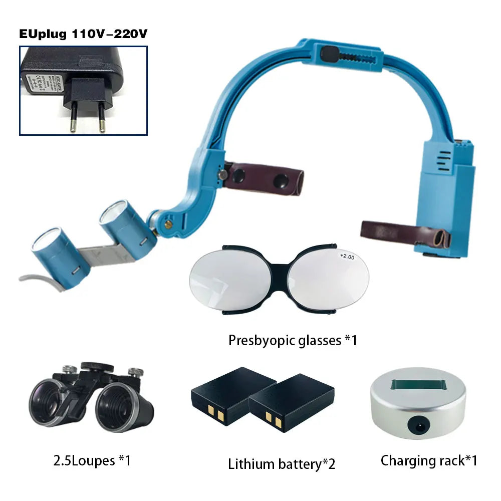 Dental 2.5X 3.5X Loupe Magnification Binocular Surgery Surgical Magnifier with Headlight LED Light Dentist Medical Loupes Lamp