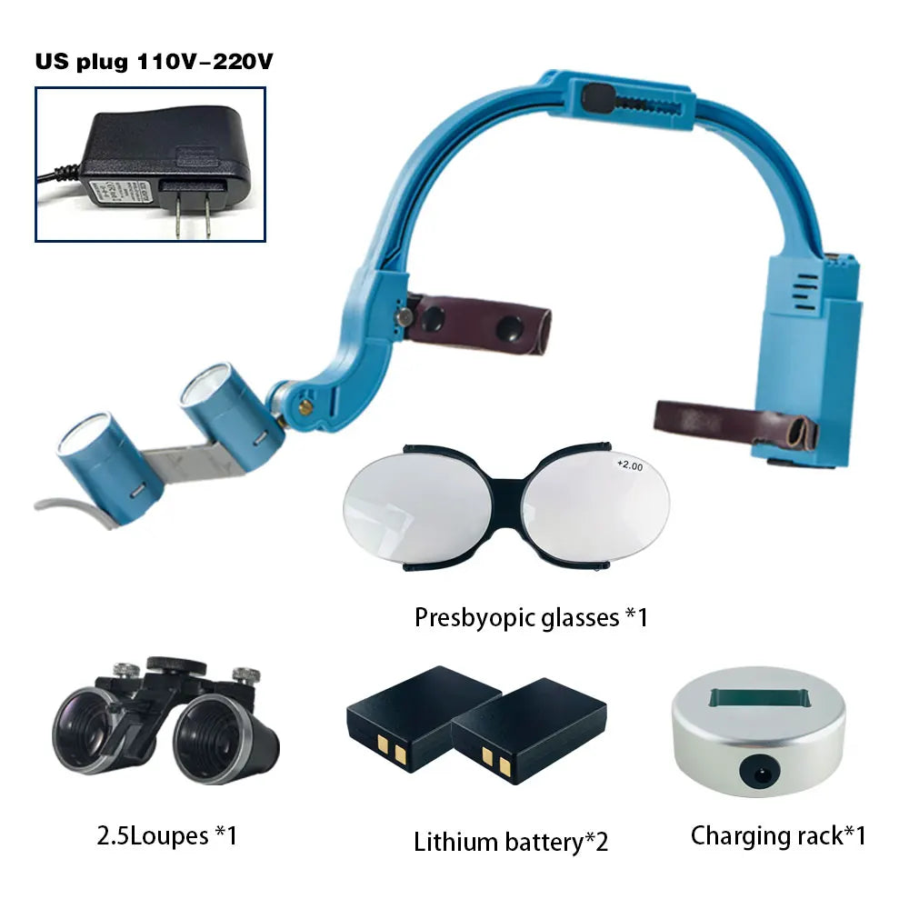 Dental 2.5X 3.5X Loupe Magnification Binocular Surgery Surgical Magnifier with Headlight LED Light Dentist Medical Loupes Lamp