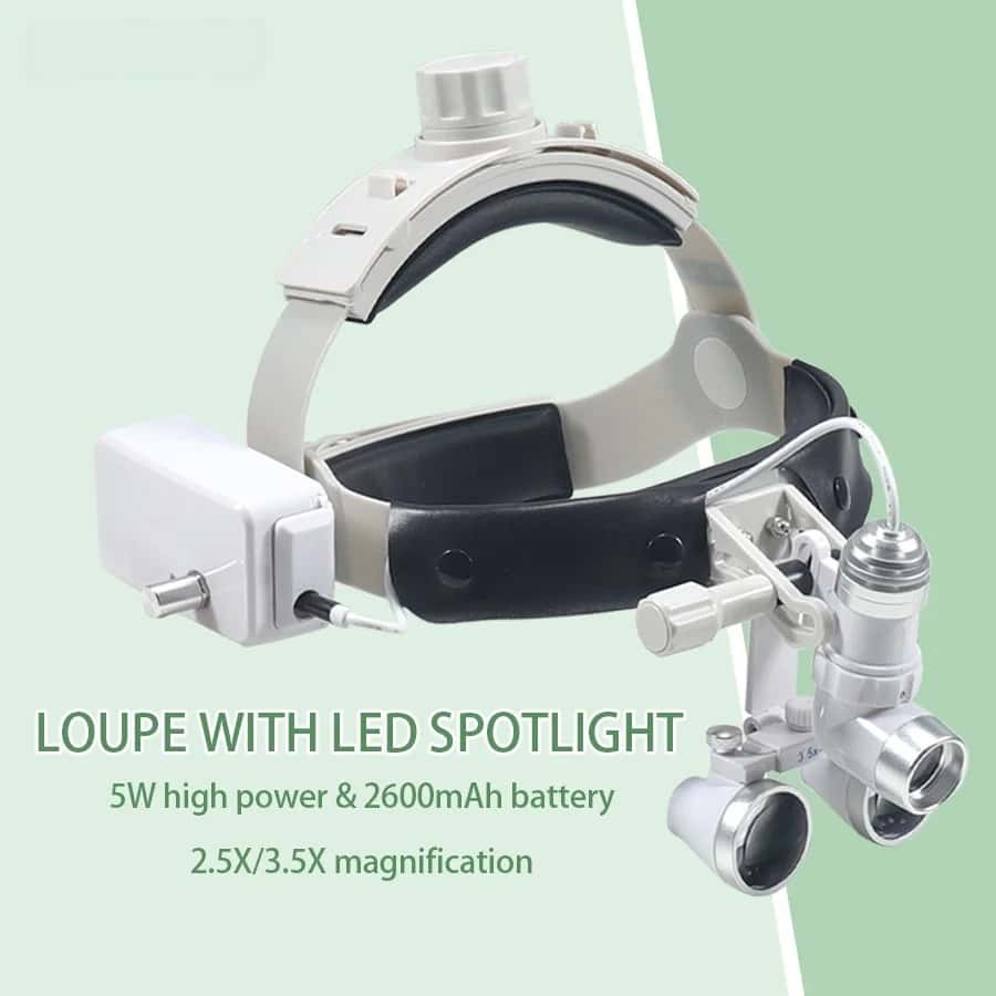Dental Head-Mounted Binocular Magnifier with Adjustable Light Spot Size Lamp Dental Headlamp with Magnification for Precision Wo