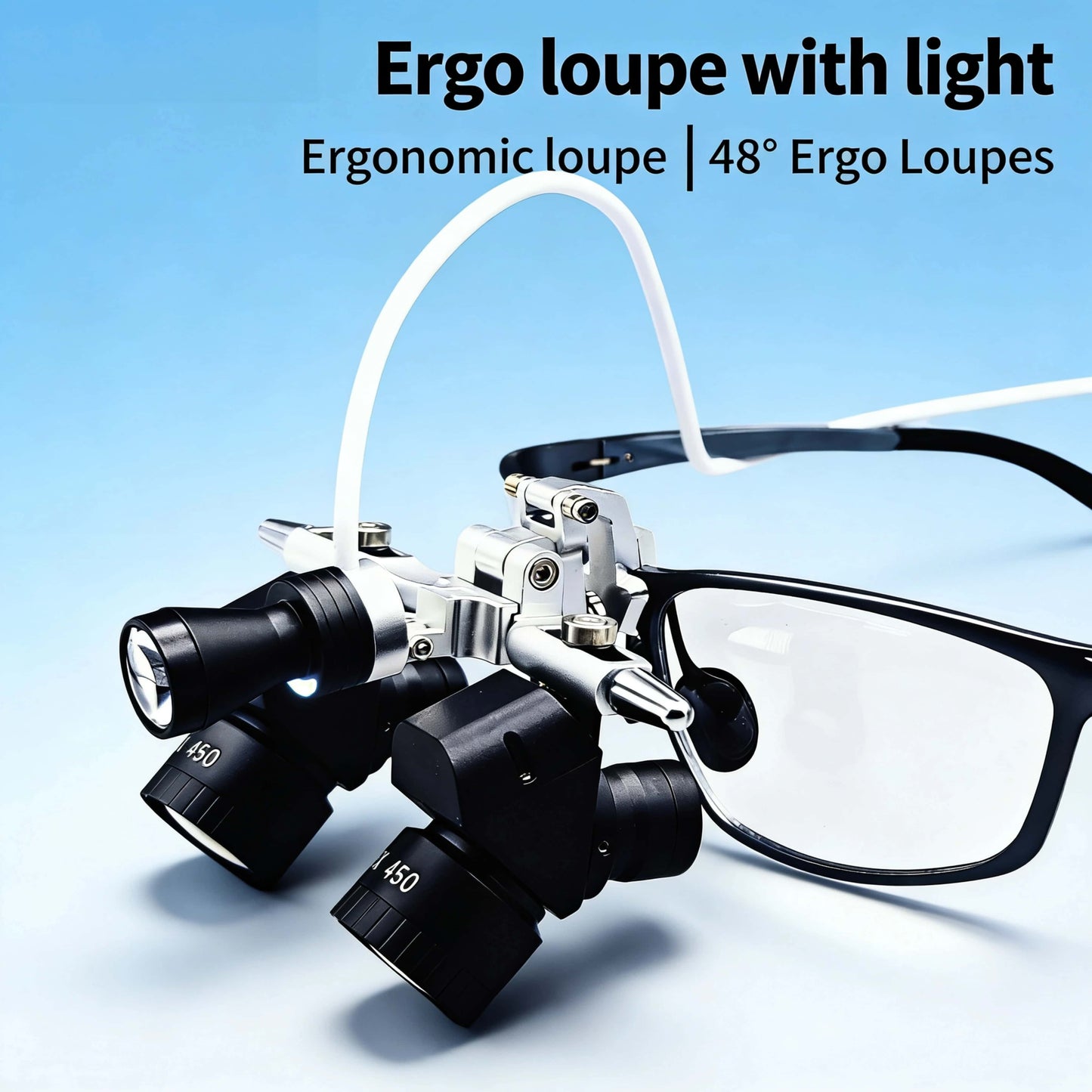 Ergo Loupes 5X Dental 48 °Working Distance 350-550mm Surgical Head Mounted Loupes, 5W LED Headlamp Adjustable PD Optical Loupes