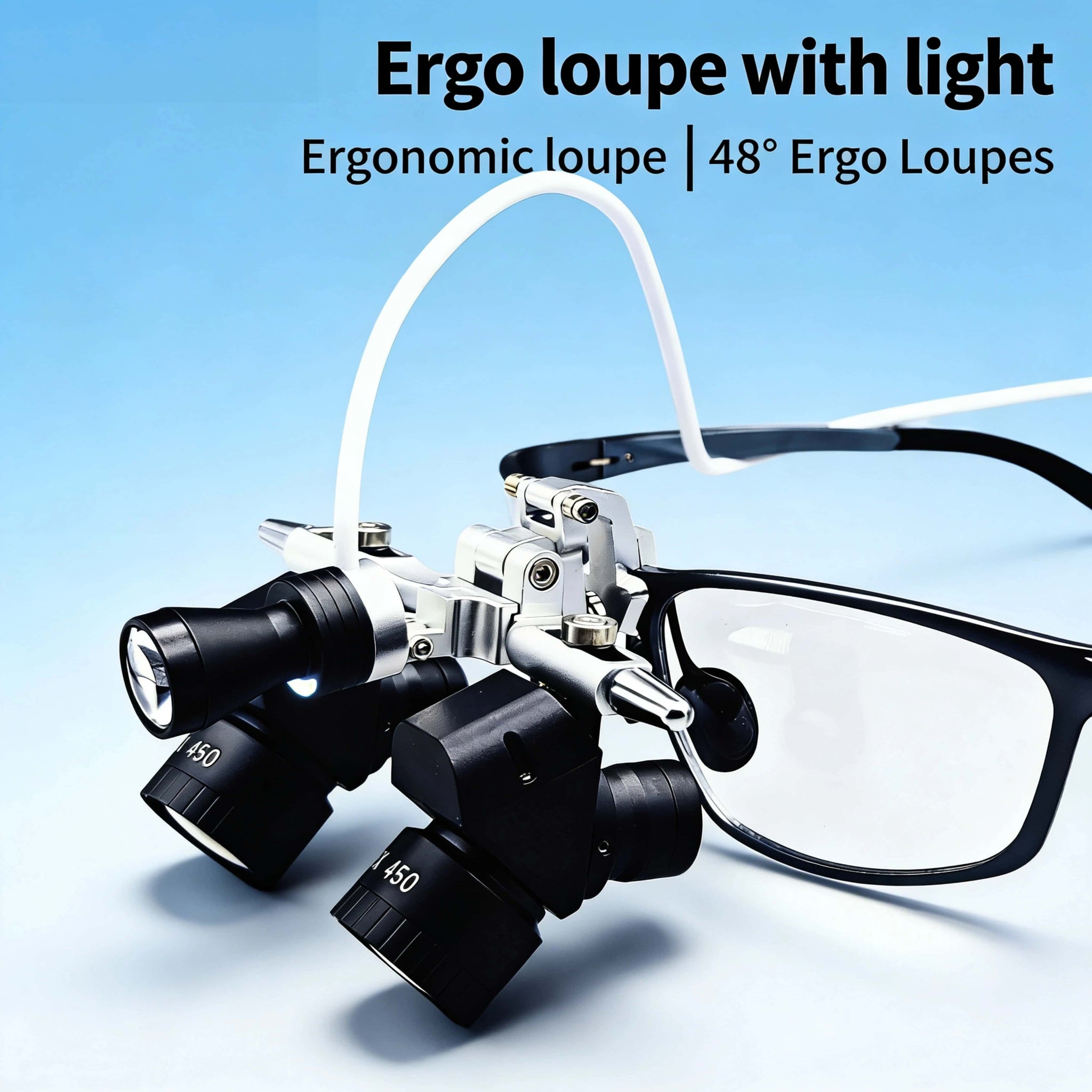 Ergo Loupes 5X Dental 48 °Working Distance 350-550mm Surgical Head Mounted Loupes, 5W LED Headlamp Adjustable PD Optical Loupes