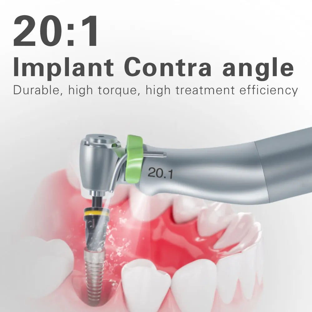 Dental 20:1 Reduction Speed Implant Surgery Contra Angle Handpiece with Fiber Optic for Implant Motor Dental Supply